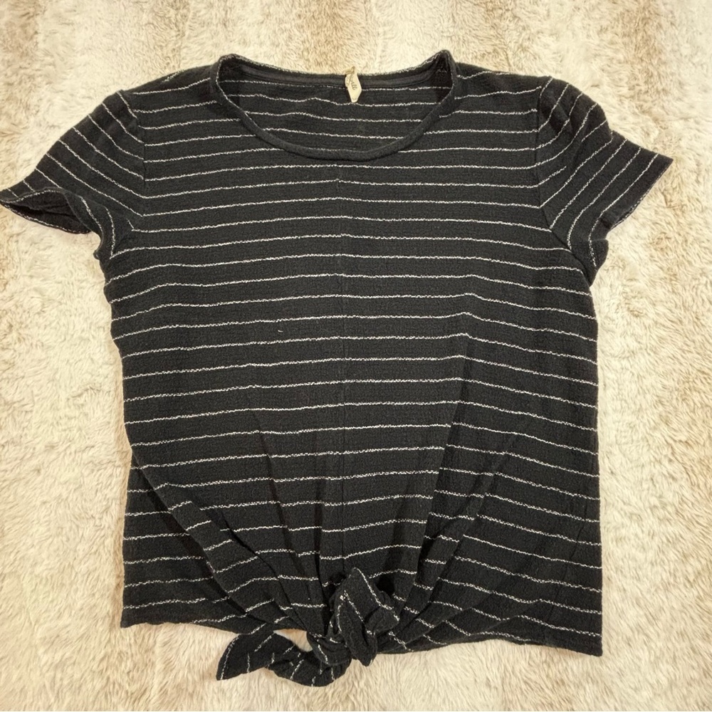 Madewell Black White Stripe Tie Front Tee Size XL Short Sleeve Casual Top